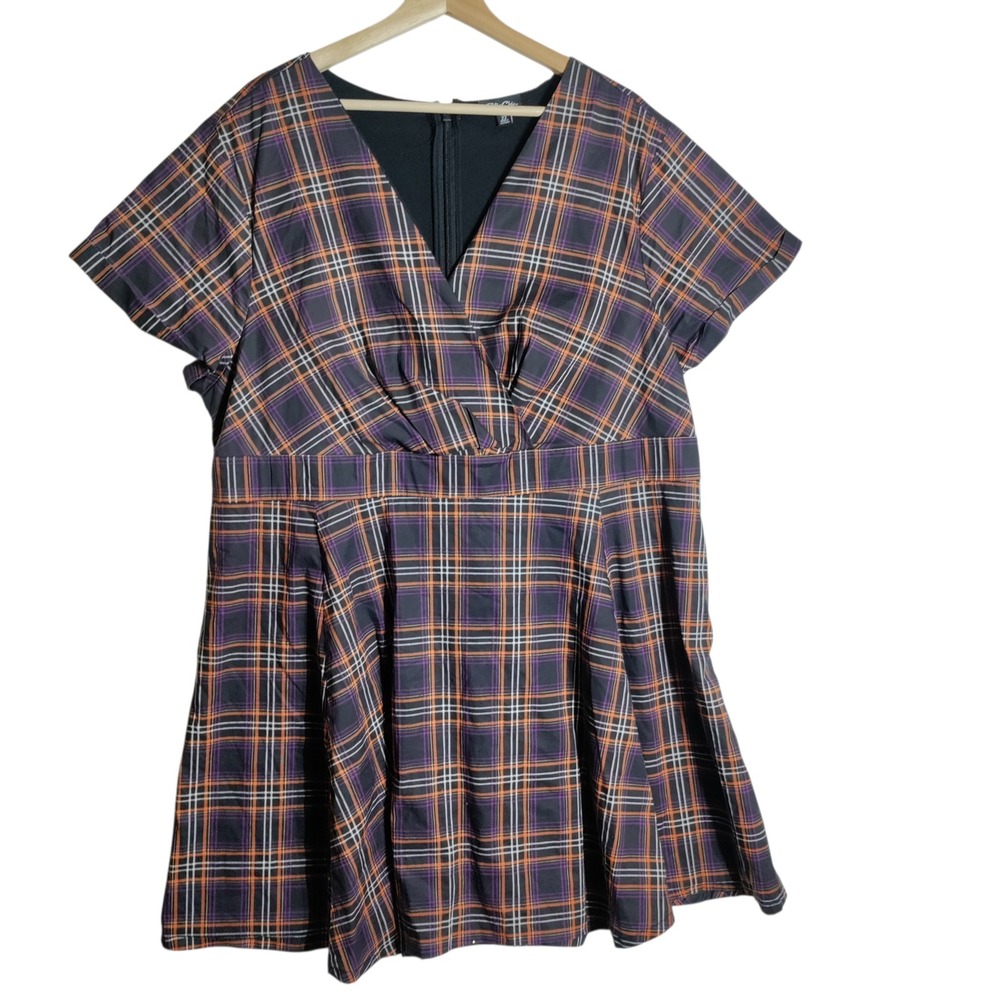 Retro Chic by Torrid Purple‎ Orange Plaid Fit Flare Dress Plus Size 22 148862
